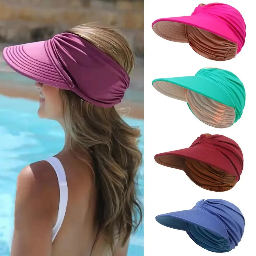 1 st. Women Wide rand dubbelzijds Visor Hat Sun Protectio Anti-UV Summern Hats Flexibele Baseball Cap Travel Beach Cap 240419