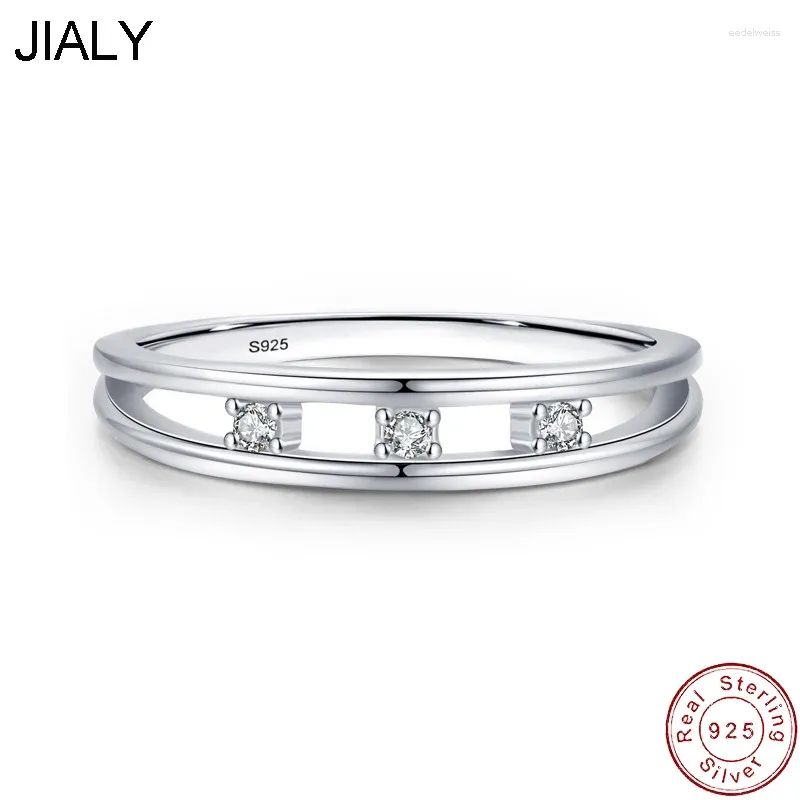 Cluster anneaux Jly fine double lignes européennes CZ 925 Bande de bague en argent sterling empilable pour femmes bijoux de mariage de fête d'anniversaire de fête