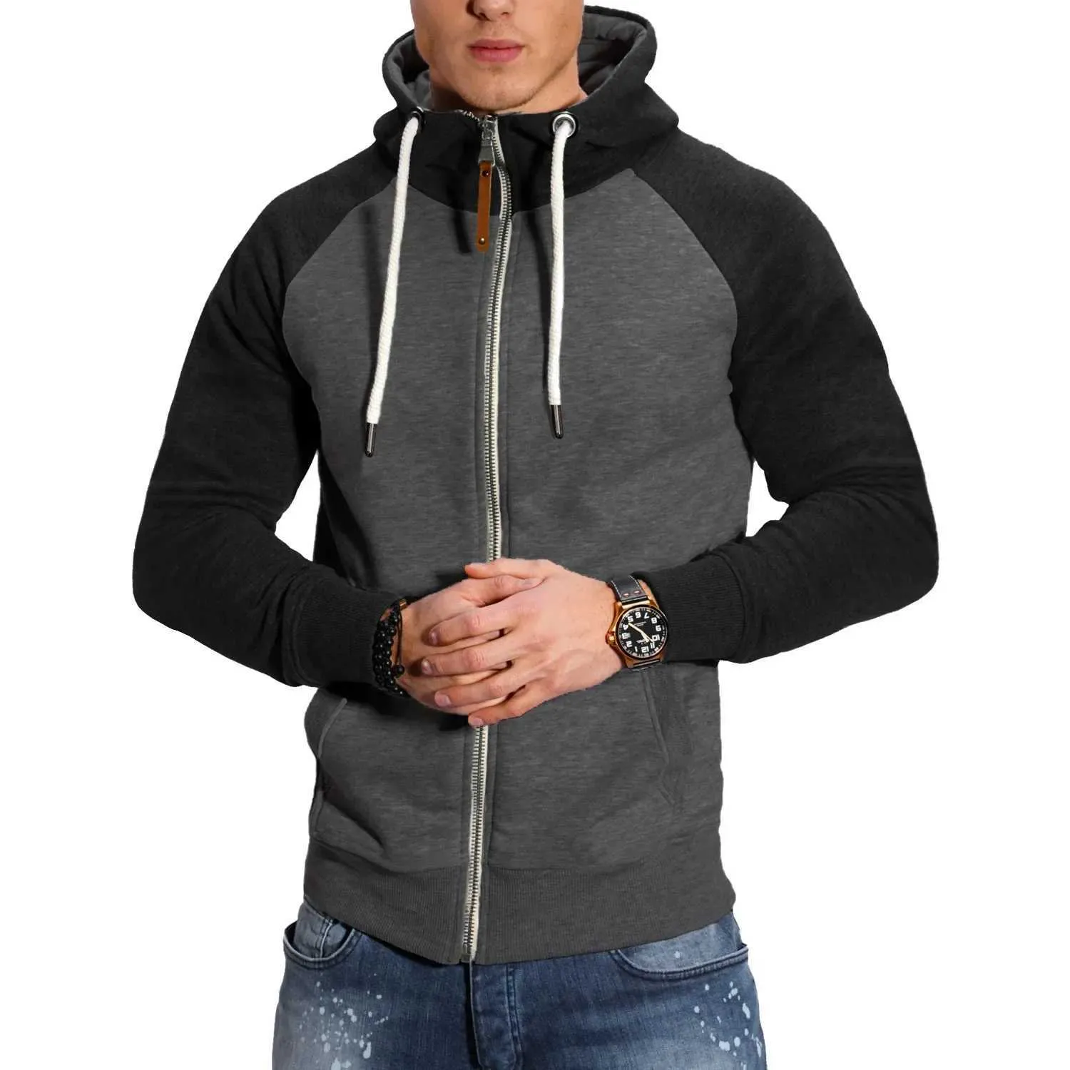Mens Hoodie Autumn Casual Long Sve Zipper Mens Sports Shirt