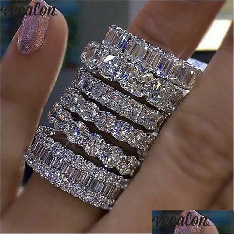Anneaux Vecalon 8 Styles Luster Promise Band Ring 925 Sterling Sier Diamond Engagement For Women Men Bijoux Drop Livraison OTFMS
