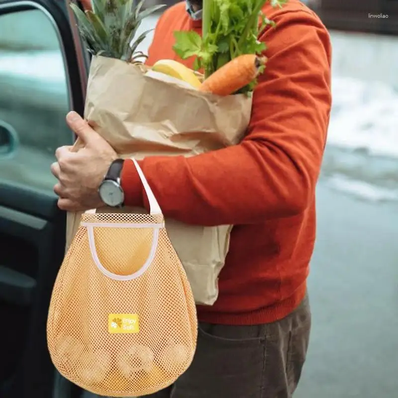 Förvaringspåsar återanvändbara hängningar mesh hållbar stark frukt och grönsak producerar tote för potatis