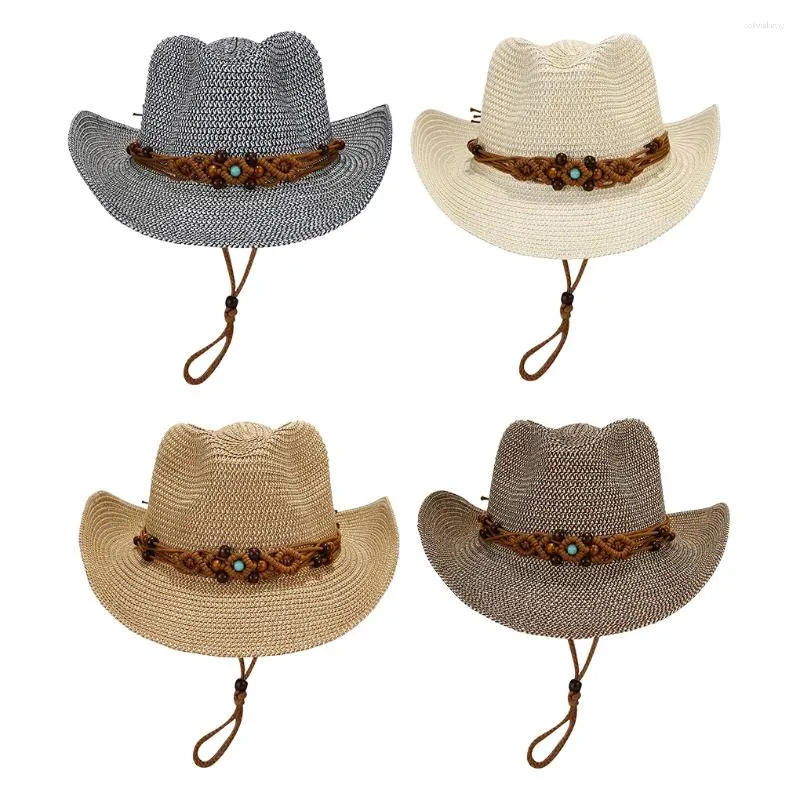 Berets 2024 Blendle Stylish Western Cowboy Hat Kobiet Kobiety Letnie festiwale i podróż Travel Cow Boy