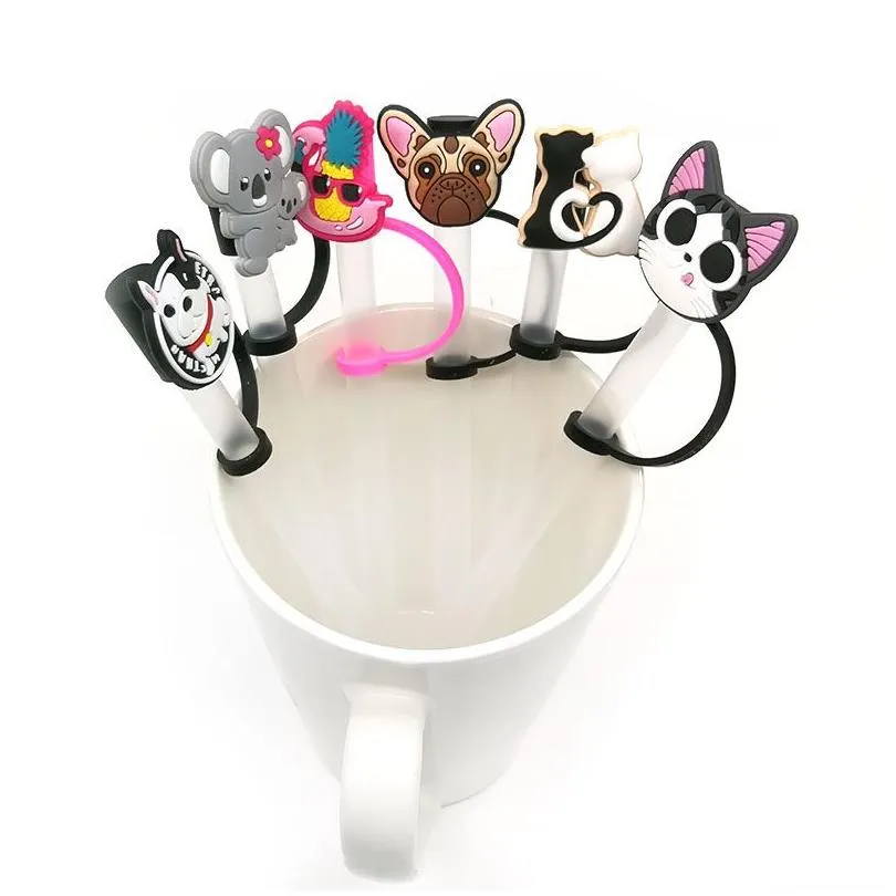 Drinking Sts Custom Lovely Animals Sile St Toppers Accessories Er Charms Reusable Splash Proof Dust Plug Decorative 8Mm Drop Delivery Otl58