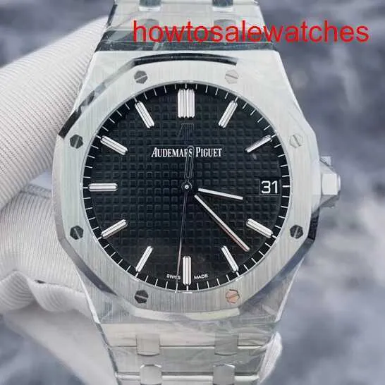 Damen AP Armwache Watch Royal Oak Serie 15500st Herren Schwarzes Zifferblatt Drei Pin Kalender Luminöses Skala 41 mm automatische mechanische Uhr