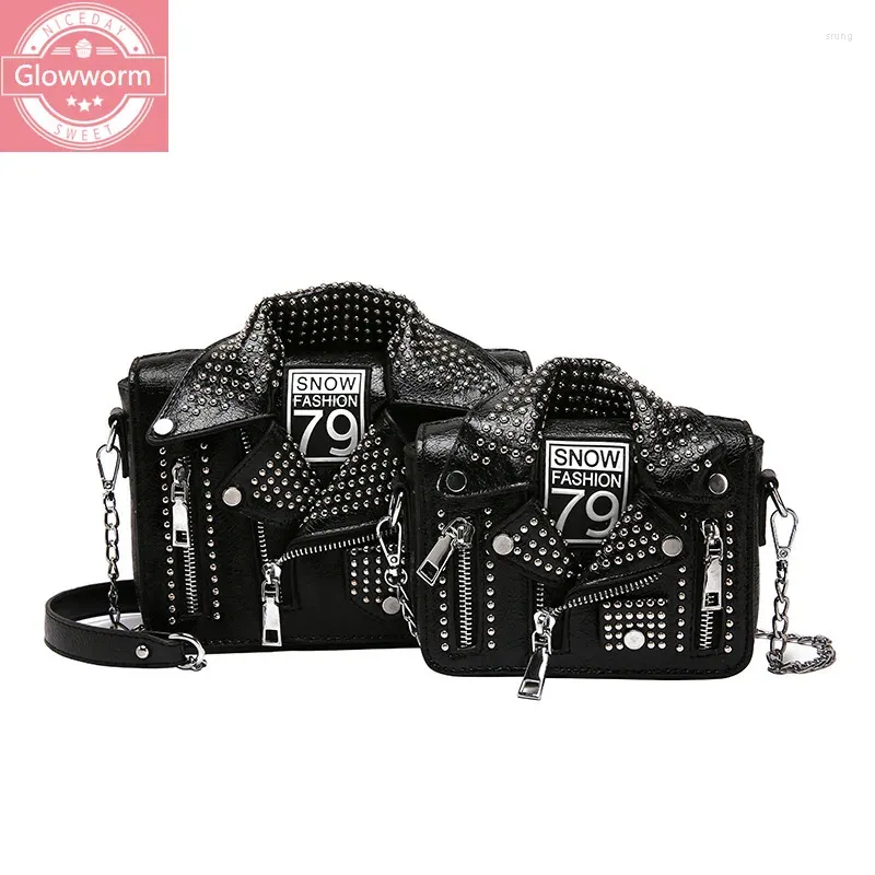 Bag Glowworm PU Lederjacke geformte Serpentine Nieten Punkstil Mini -Klappe Handtaschen Ladies Satchels Women Messenger Schulter