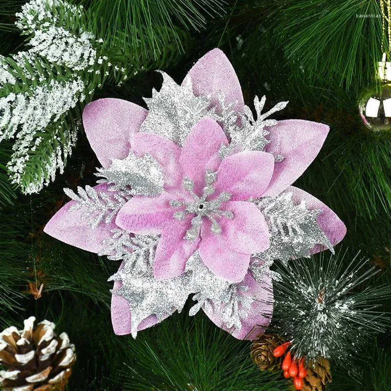 Dekorativa blommor 5st Glitter Christmas Xmas Tree Hanging Ornament 14cm Artifical Flower for Home 2024 Year Supplies Navidad Notel