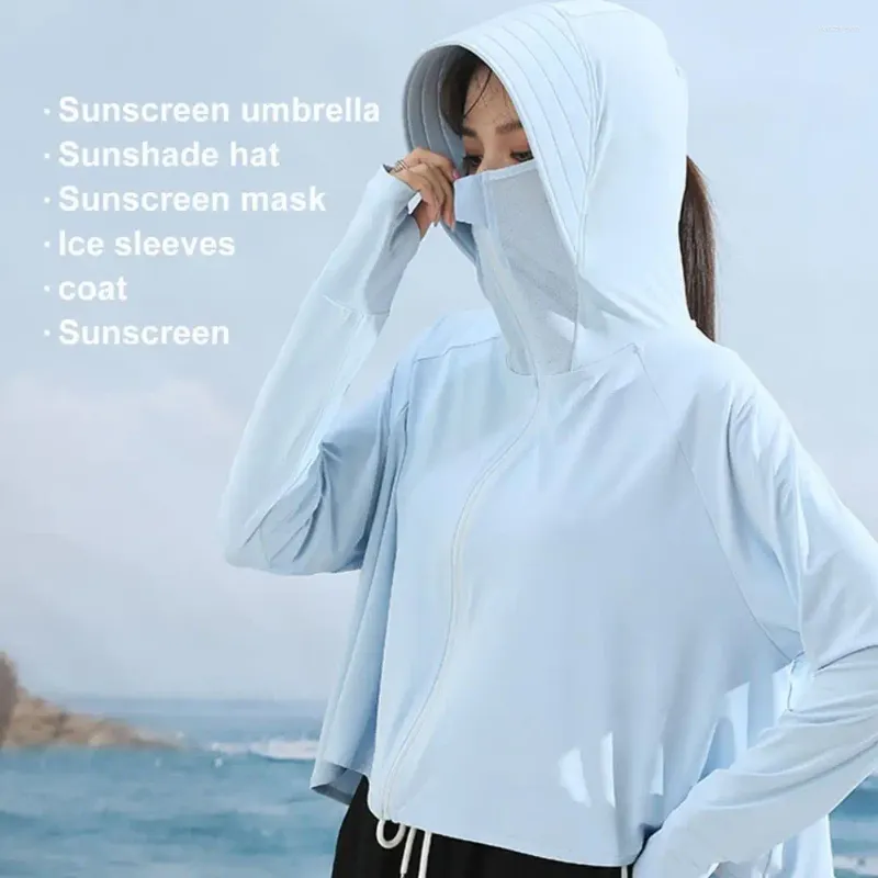 Vestes pour femmes Femmes à écran solaire zipper Face à capuche à capuche Nack Protection de glace Anti-uv mince à manches longues et à manches cyclistes