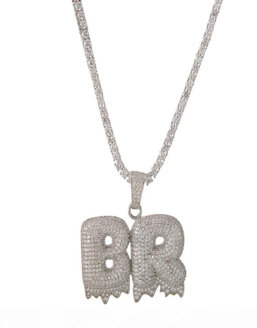 AZ No Custom Name Bubble Letters Necklace Pendant Charm For Men Women Gold Silver Color Cubic Zirconia with Rope Chain3231305