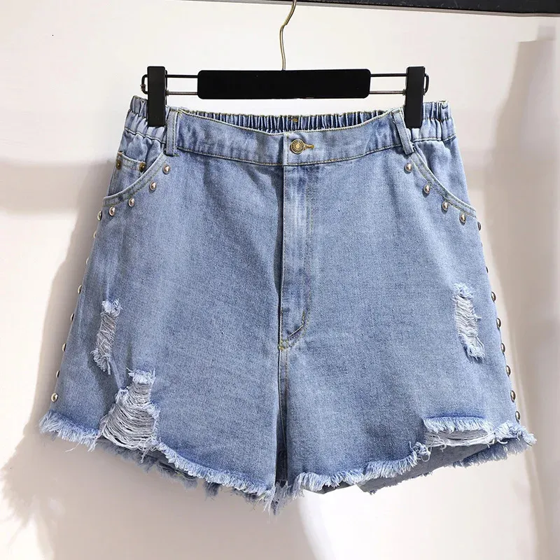 Plus storlek 9xl 5xl denim shorts kvinnor förlorar sommar allmatch stor storlek bred ben byxor elastisk midja 150 kg 240409