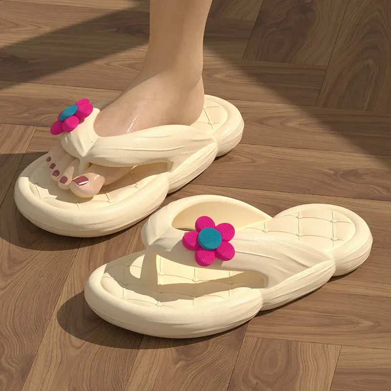 Summer Flower Slippers Flip Flops Beach Sandals Nonslip Casual Flat Shoes 2023 Indoor House Slides for Women Outdoor 240409