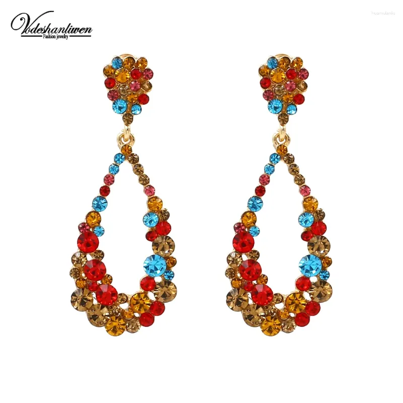 Dangle Earrings Vodeshanliwen Multicolor Rhinestone Drop Drop Fashion Bohemian بيان طويل للنساء مجوهرات الزفاف