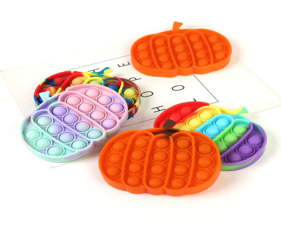 Halloween Pumpkin Shape Pioneer Rainbow Kids Toys Sensory Autism Stress Relief Push Pop Bubble Silicone Puzzle Toy Game4121012