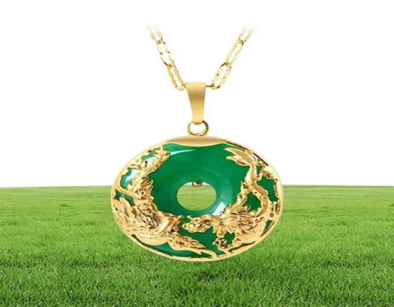 女性用の14KゴールドネックレスエメラルドペンダントラグジュアリーコルガンテDE 925 MUJER GREEN JADE EMERALD PENDANT Topaz Gemstone Necklaces CX29000784
