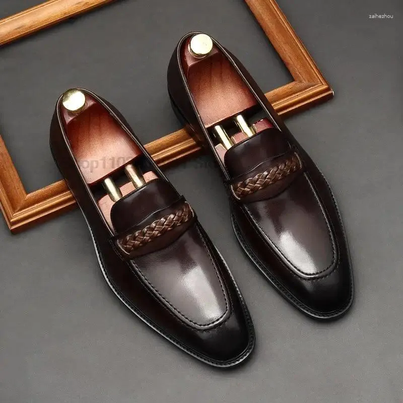 Zapatos de vestir diseñador de moda para hombre mocasines genuinos cuero hecho a mano marrón negro casualidad casual de negocios calzado para hombres