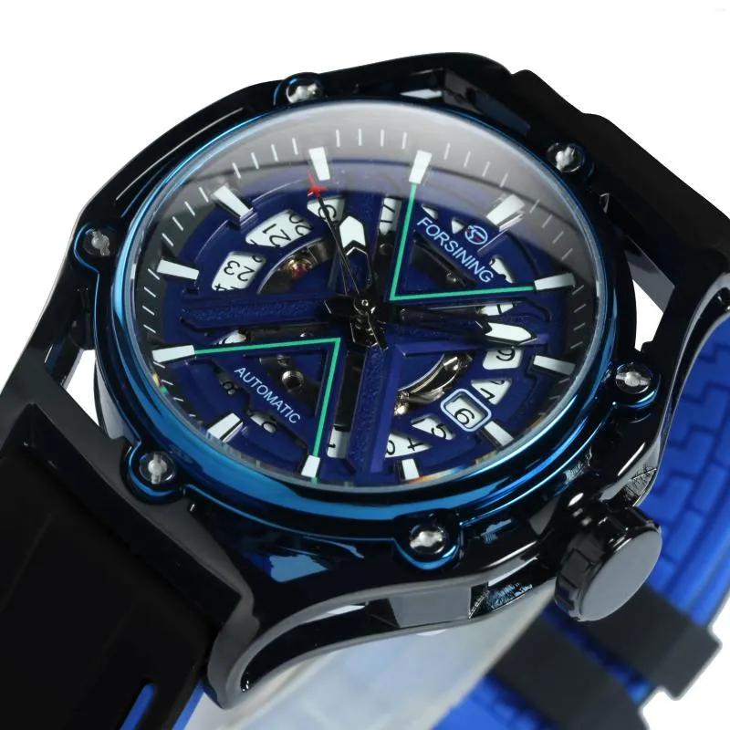 Wristwatches Forsining Military Skeleton Mechanical Watches Chic Calendar Window Luminous Hands Cool Rubber Strap Sports Automatic Mens