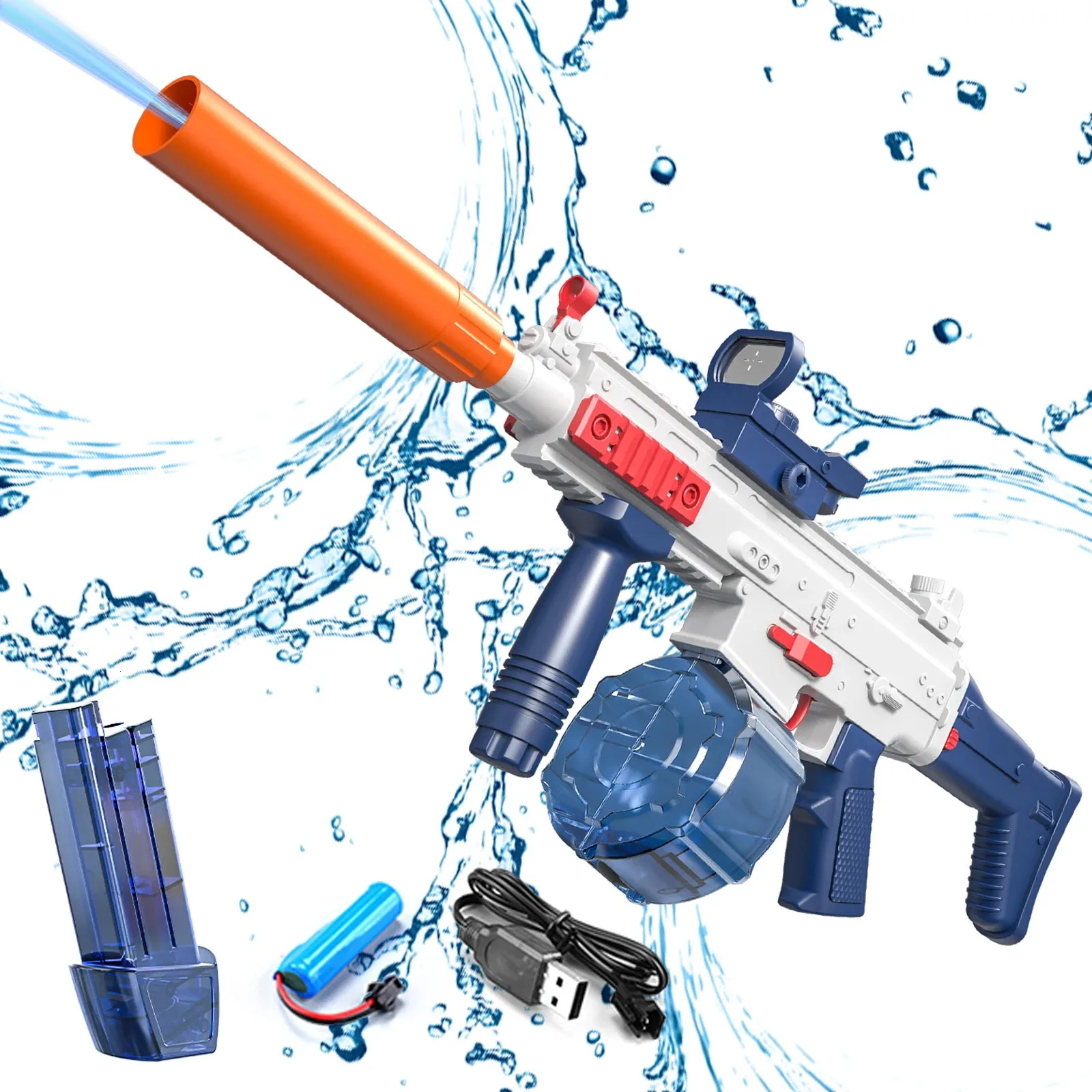 Electric Water Gun Scar Rifle Rechargeable Automatic Squirt Guns Up to 32 FT Outdoor Summer Toys for Kids Adults Pool Beach 240417