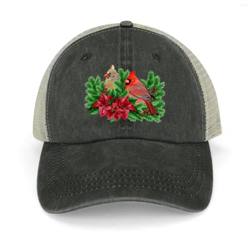 Ball Caps Christmas Time With Cardinal Birds Cowboy Hat Horse UV Protection Solar Woman Men's