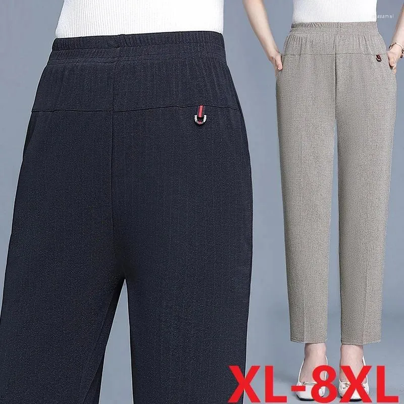Pantaloni da donna 6xl 7xl 8xl anziani di mezza età primavera estate elastica pantaloni madre di grandi dimensioni