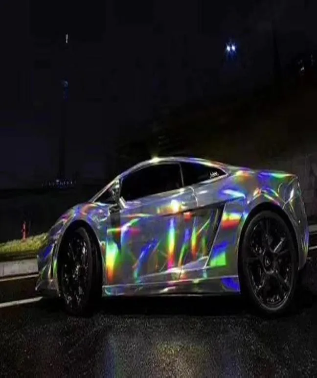 Silver iriserande holografiska kalejdoskop Vinyl Film Chrome Laser Car Wrap Foil Sticker med Bubble Air Release2350919