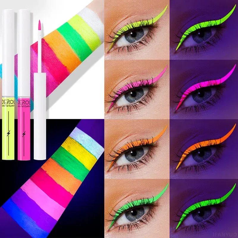 Eyeliner lysande UV -ljus neon eyeliner penna ögon smink rött vattentätt gul lila röd färg flytande ögon foder penna smink kosmetika