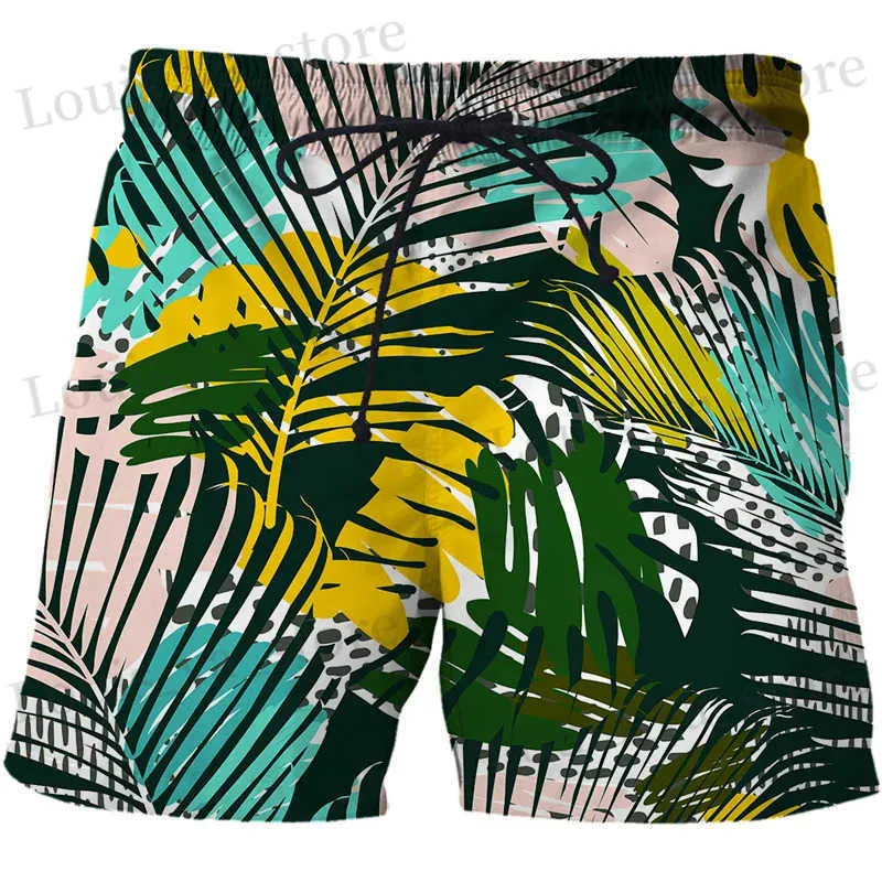 Men's Shorts Painting Leaves Graphic Beach Shorts Pants Men 3D Printing Surf Board Shorts Summer Hawaii Swimsuit Swim Trunks Cool Ice Shorts T240419