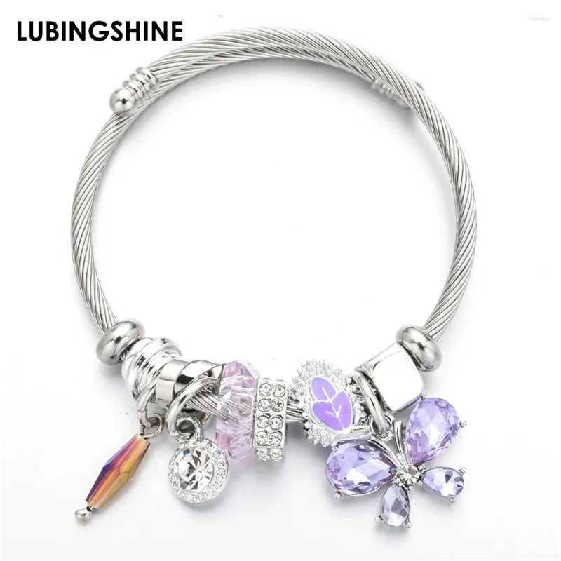 Bracelets de charme Fashion Zircon Papillons Charmes bracelet en acier inoxydable Bracelet Crystal Disco Ball Pendable Jewelry réglable pour les femmes