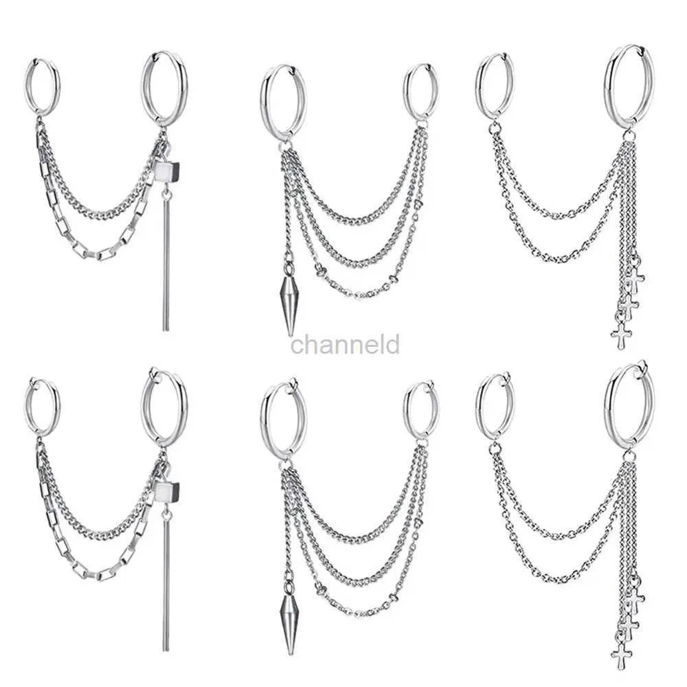 Other 1Pcs Fashion Punk Cross Clip Earring Cross Chain Tassel Drop Pendant Metal Earrings for Women Men Hip Hop Gothic Jewelry Gift 240419