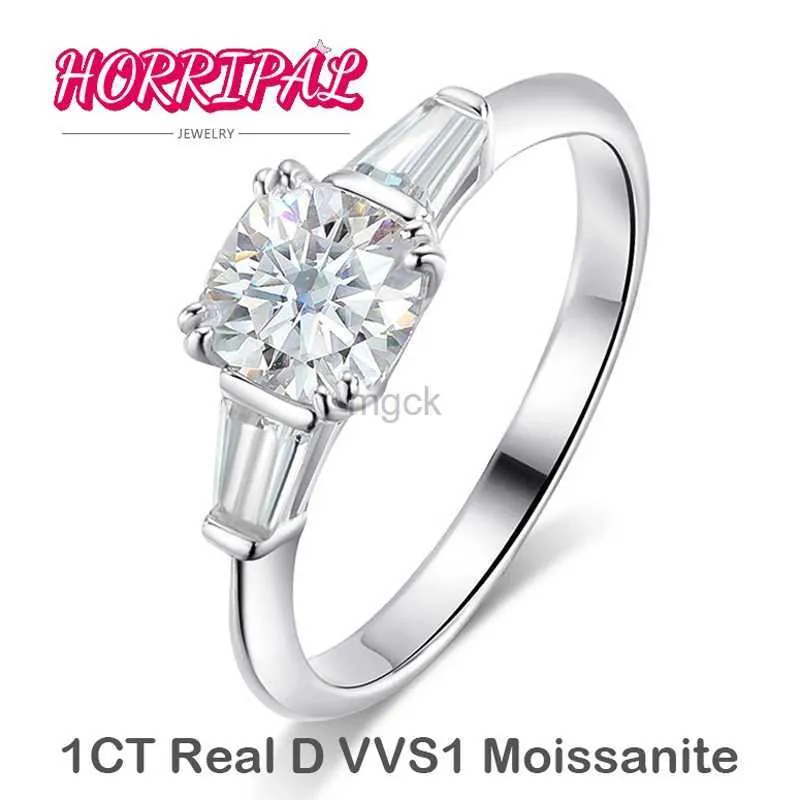 Pierścionki ślubne Horripal Real d vvs1 1ct poduszka moissanite Pierścień S925 Srebrna tablica 18K Gold Lab Diamond Bam