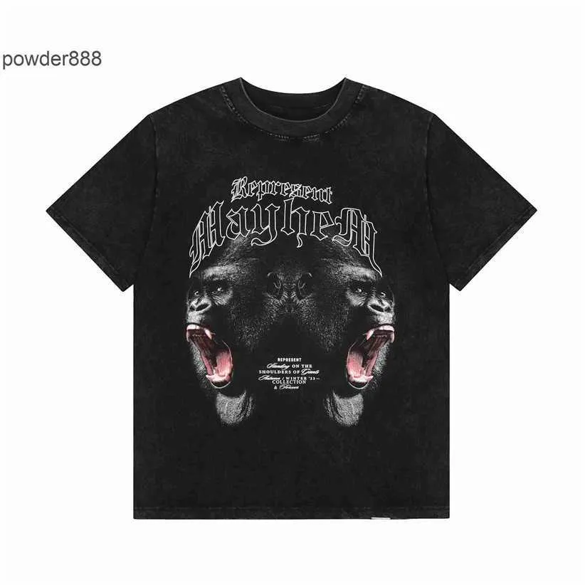 24SS American Street Neues Produkt halb Ärmeln Gorilla Briefdruck gewaschener altes Kurzarm T-Shirt gleicher Stil für Männer und Frauen