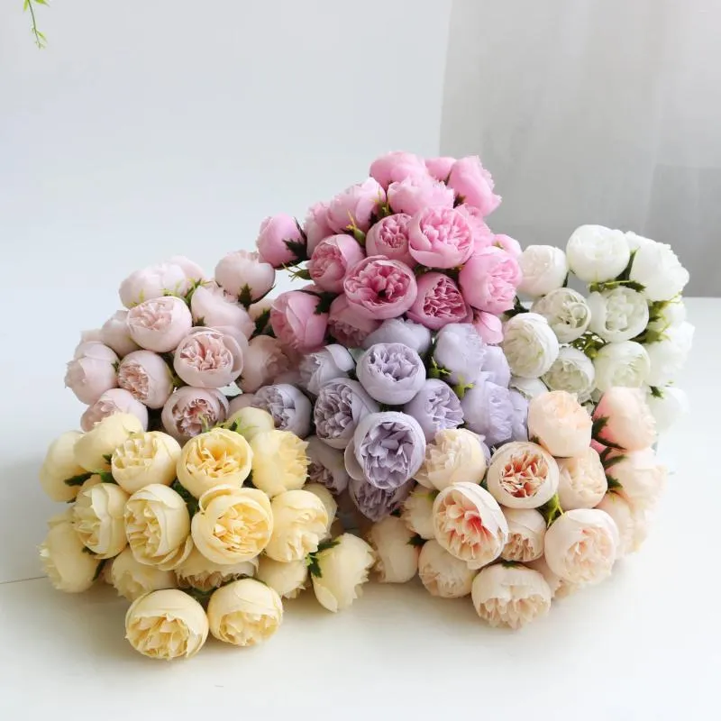 Dekorativa blommor 27 Head Tea Rose Artificial Flower Bouquet Fake Wedding Decoration Hand Home Pography Arrangement