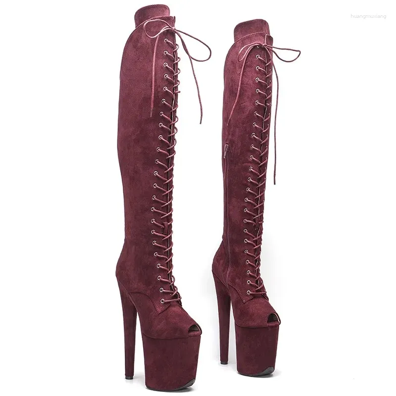 Dance Shoes Fashion Women 20CM/8inches Suede Upper Plating Platform Sexy High Heels Thigh Boots Pole 182