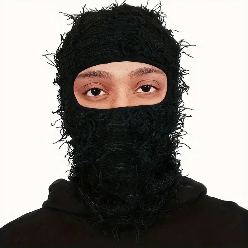 Balaclava Destressed gestricktes Gesicht Ski Maske für Männer Outdoor Tarnfleece Fuzzy Balaclava Ski Balaclava Mützen Männer Hut 240419