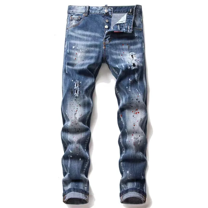 Designer Jeans pantalons hommes pantalons hommes jean skinny jean noir gris clair bleu bleu pantalon déchiré numérique imprimé midi