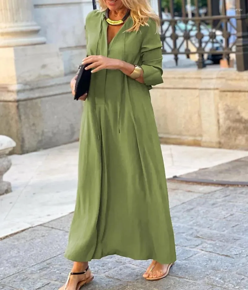 Korean Fashion Solid Color Cotton Maxi Sweatshirt Dress With V Neck And Long Sleeves For Women Perfect For Spring Evening Parties And Casual Wear In Summer 2024 From Pingangu 30.59 In Bulk