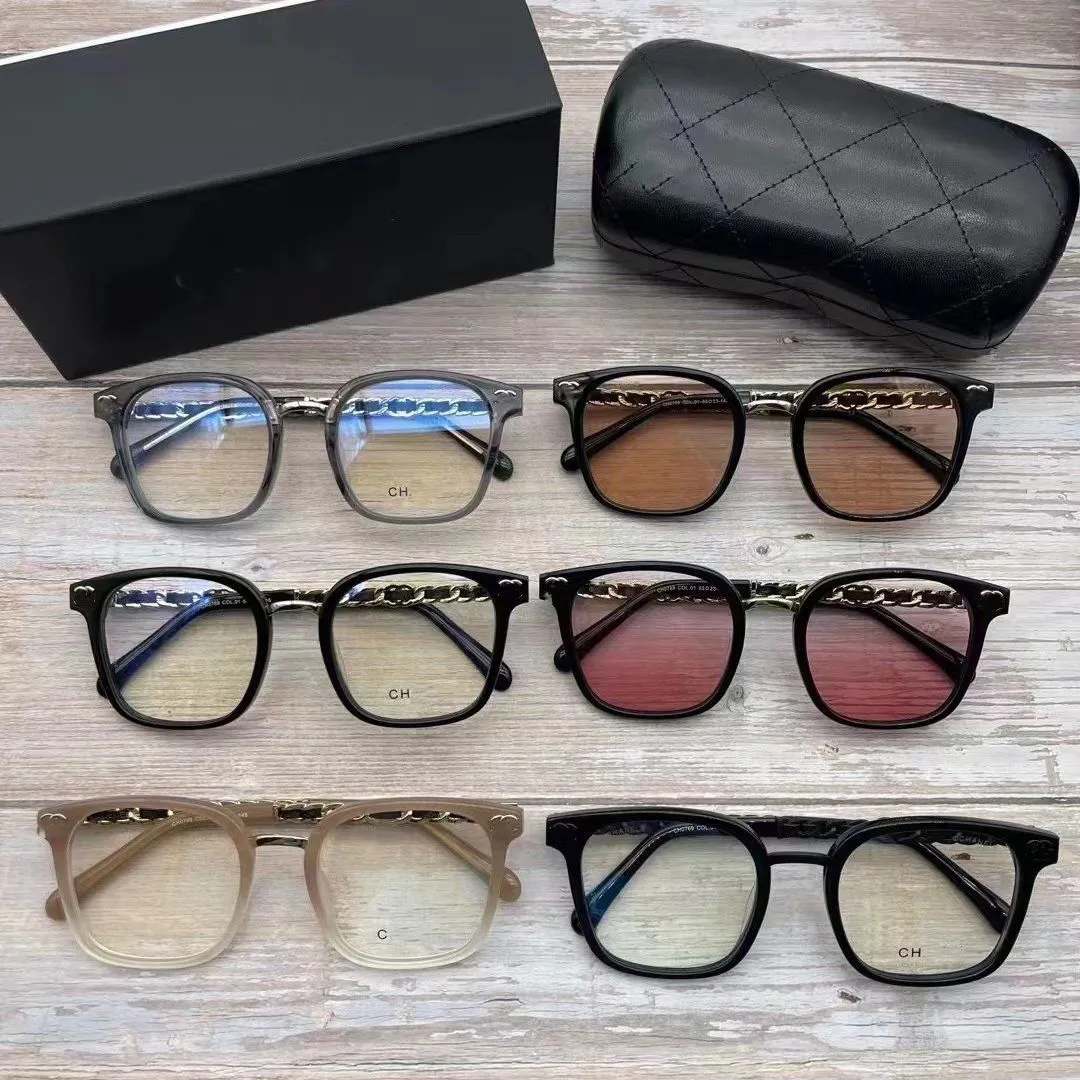 Designer-Sonnenbrille für Männer Frauen mit Box Gold Kette Große quadratische Rahmen Myopie Schwarze vegane Plattenbrillen Anti-Blau-Licht Paar Brille Top-Qualität