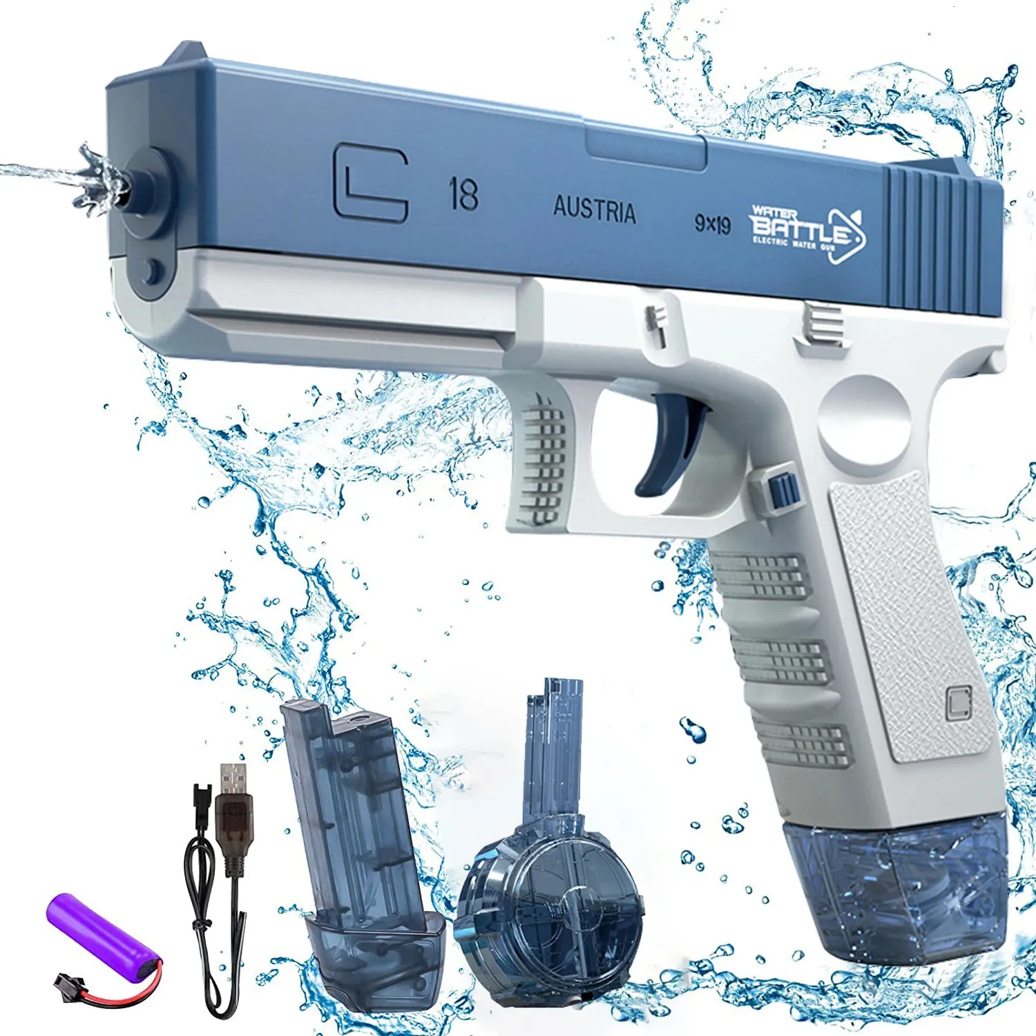 Electric Water Storage Gun Pistol Shooting Toy Portable Children Summer Beach Outdoor Fight Fantasy Toys for Boys Kids Game 240409