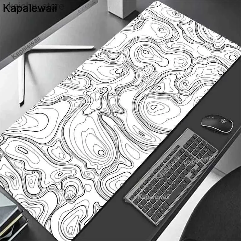 Mouse almofadas de pulso repousa de mouse grande mouse mamuepad de mousepad preto e branco mousepads 90x40cm Topográfico topográfico tapetes de teclado abstrato Pad Pad Office Mouse Pads Y240419