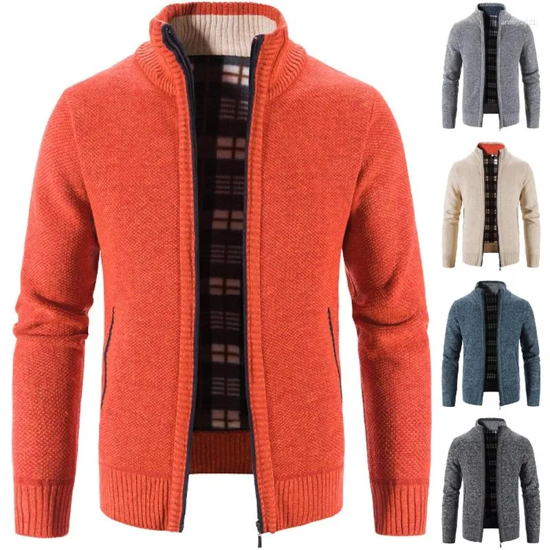 Herrtröjor män stickade hjärttröja fleece jumper coat faux päl orange lösa tröjor höst vinter kall överrock