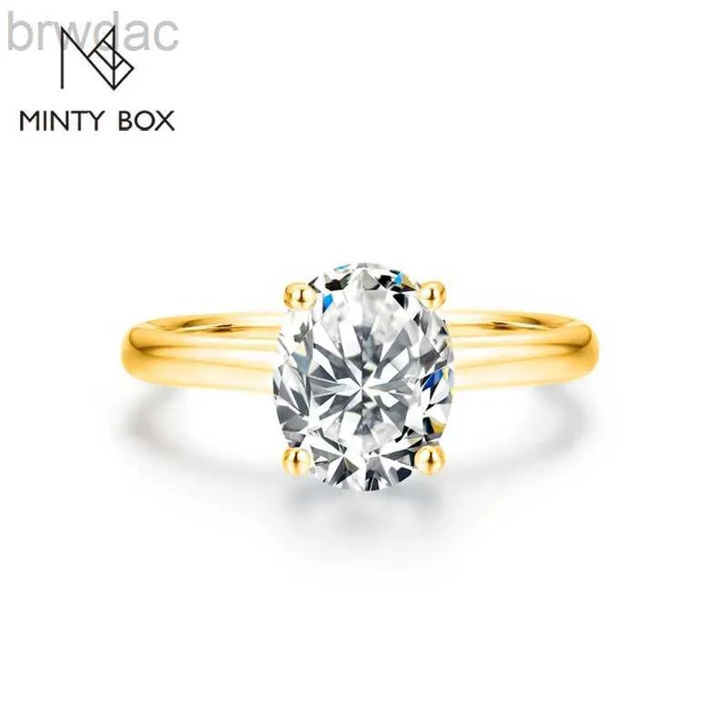 Solitaire Ring Mintybox AU585 14K Sarı Altın 2.0ct Moissanit Solitaire Yüzük Kadınlar için Oval Nişan Yüzüğü Sertifika Klasik El Yapımı D240419