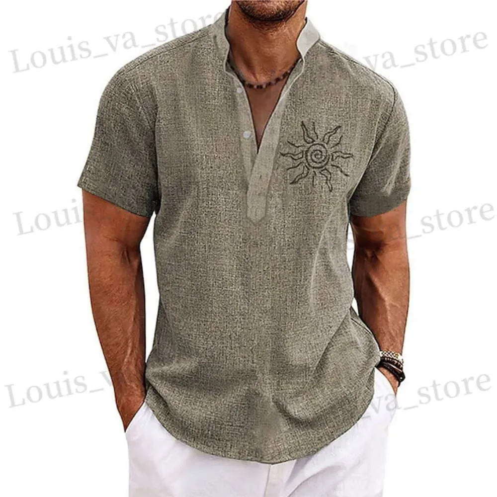 Herren lässige Hemden Sommermänner Henley Shirt Short Slve Tops 3d Sun Graphic Clothing Mode Designer Bekleidung Strtwear Mens Hawaiian Shirts 2023 T240419