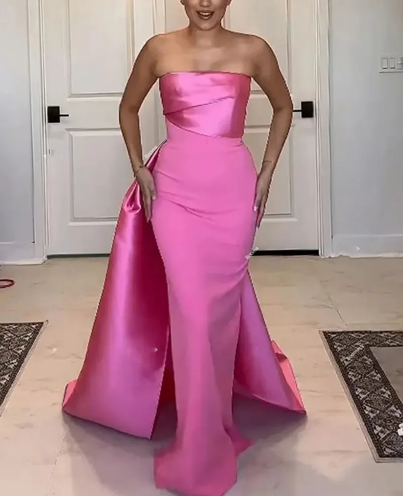 Hot Pink Satin Trumpet Prom Dress, Strapless Sleeveless With Square  Neckline, Empire Waist, Built In Bra, Sweep Train, Ruffle Detail, Modern  Capped Sleeve Evening Gown From Babynice666, $112.99 | DHgate.Com