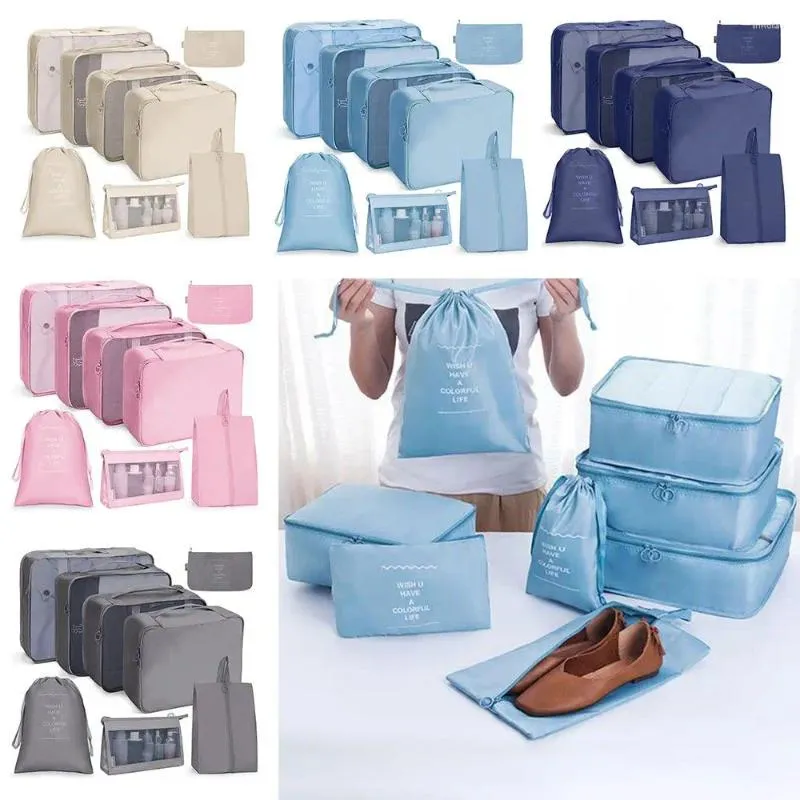 Sacs de rangement 8pcs Set Oxford Tissu à bagages en tissu accessoires de valise Travel lavage DrawString Pocker Organisateur