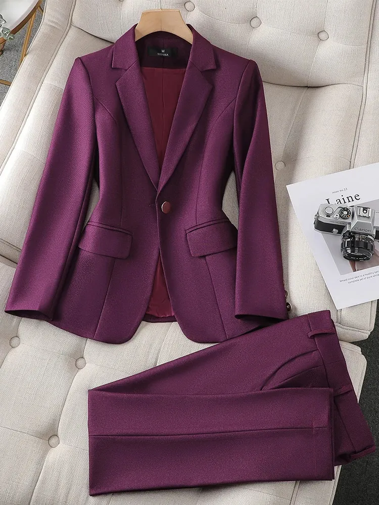 Ladies Blazer And Pant Suit Women Green Purple Blue From 46,19