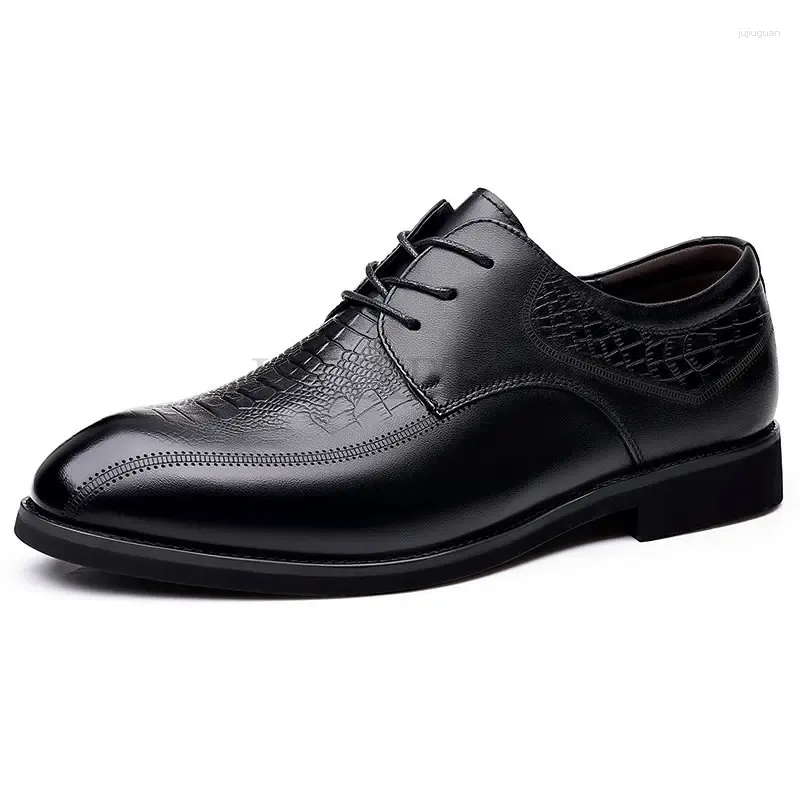 Casual Shoes Man Derby Crocodile Pattern Genuine Cow Leather Plain-Toe Dress Business Men's Comfortable Wedding Suits Shoe