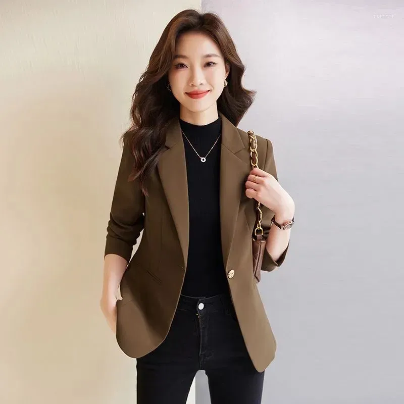 High End Womens Coffee Suit Ladies Coats And Jackets Blazer Tops Slim Fit Leisure Coat For Spring And Autumn 1 Button From Deanlivia 23.69 DHgate.Com
