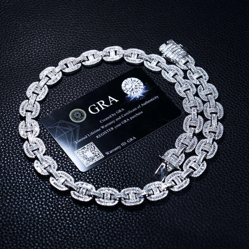 En stock VVS Moissanite Hip Hop Mens Rapper Cadenas de diamantes de 14 mm Collar colgante Cadena de enlace cubano Sterling Sier