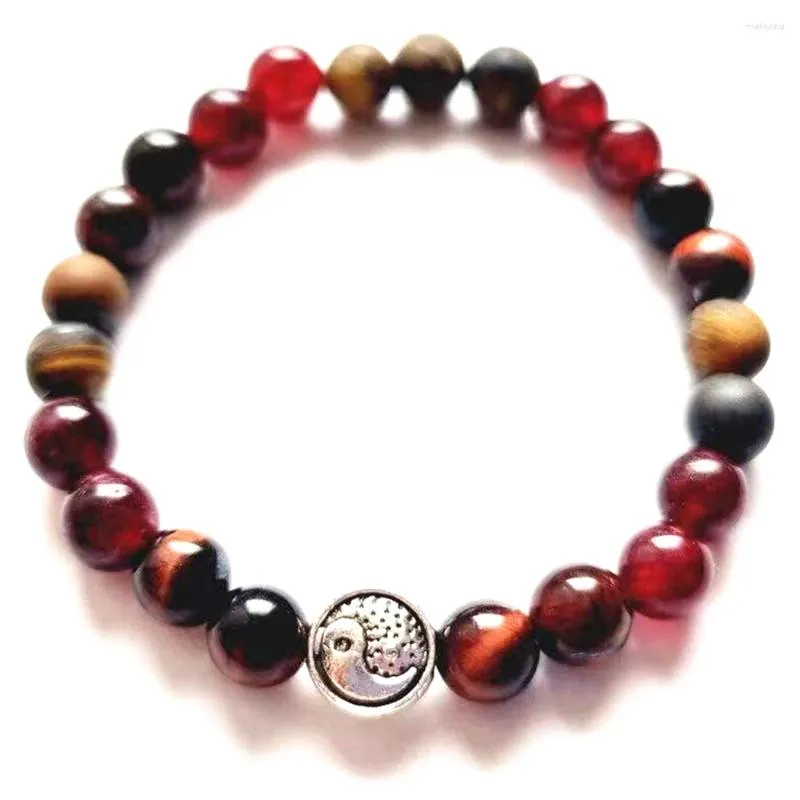 Länkarmband MG2087 6 mm Red Tiger Eye Garnet Agate Mixed Gemstone Armband Design Yinyang Charmenergy Protection Wrist Mala