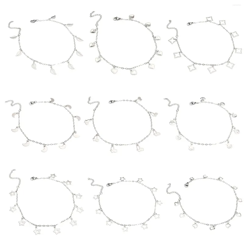 Tornozeleiras 304 Aço inoxidável Corrente de cabos de ligação pequena e liga para mulheres Jóias de joalheria cor de prata com presente pendente 24,5cm (9 5/8 ") de comprimento