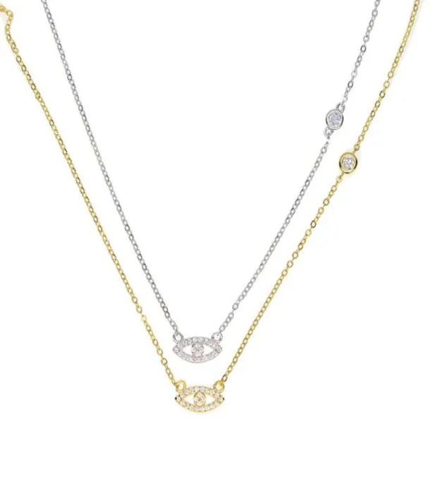 100% 925 Collier minimal en argent sterling CZ Chaîne de liaison oculaire en argent Couleur Gold Simple délicat minimaliste Bijoux 290H1533783