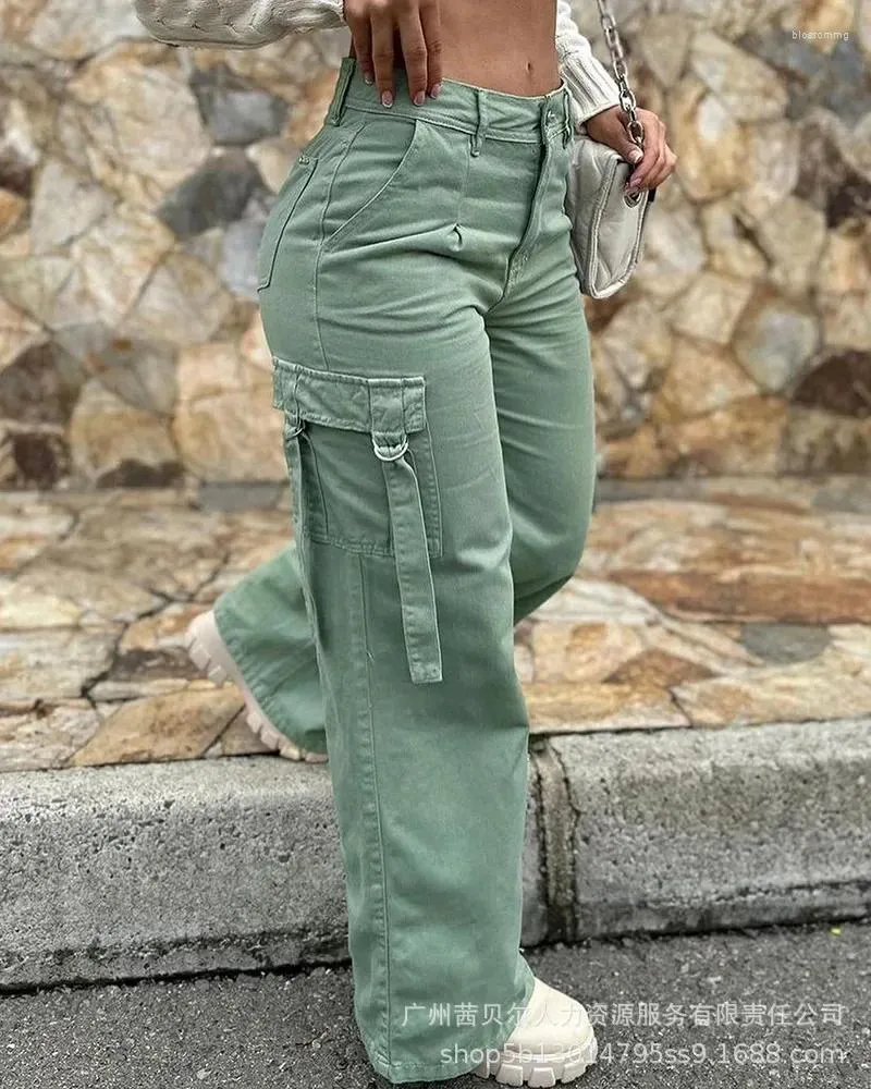 Pantalon féminin pantalon femme 2024 Fashion Army Green Casual Patch Sac de travail